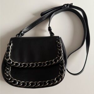 Zara Black Crossbody Bag with Textured Leather and Metallic Hardware